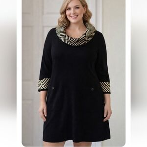 Studio One Black & Cream Cowl Neck Dress | Plus Size 2X | Pockets